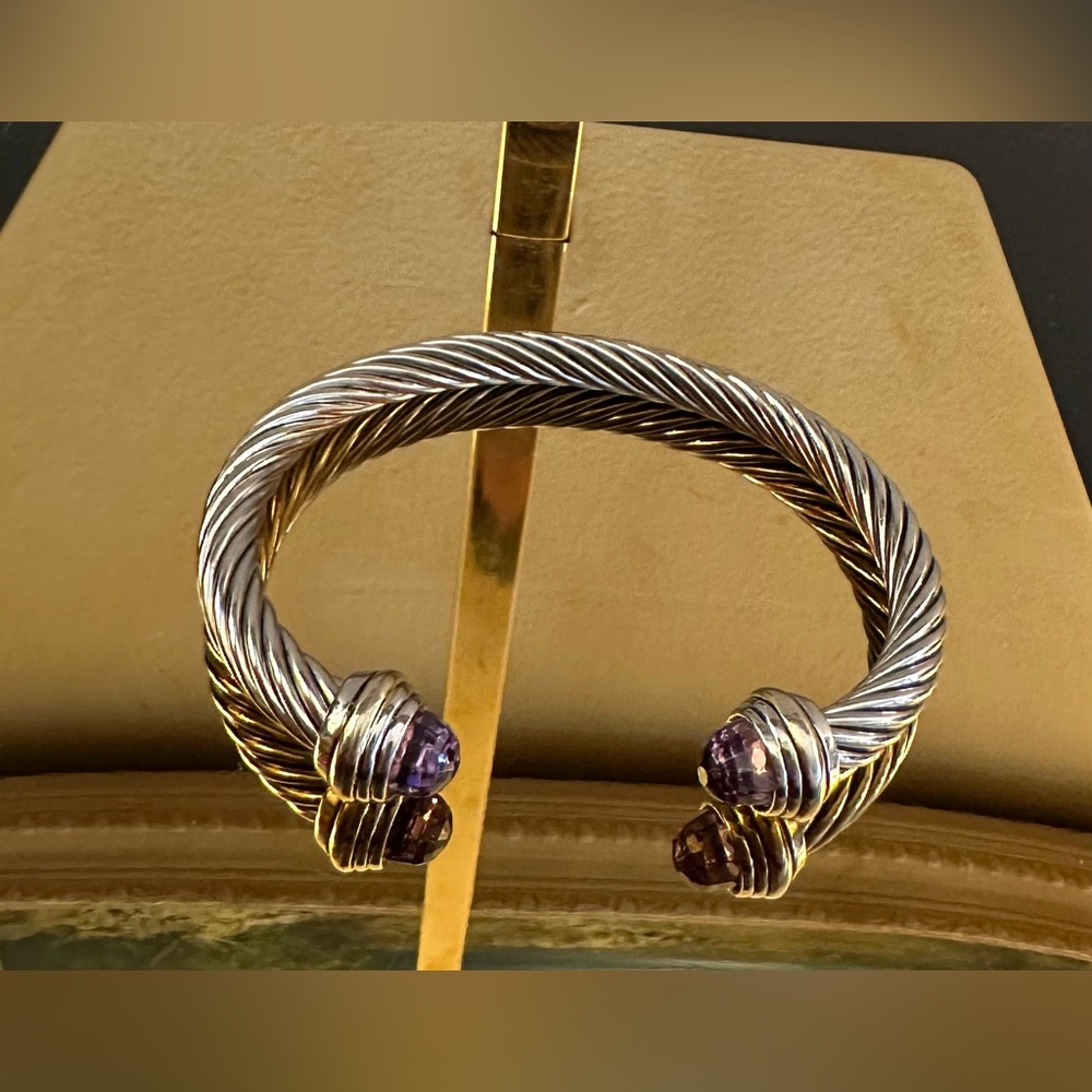 Silver Tone Cable Bracelet with Purple Stones - Picture 3 of 3